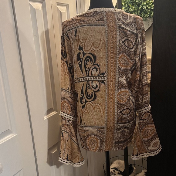 Olivaceous Bohemian Paisley V-Neck Blouse - Brown and Tan - Picture 2 of 7